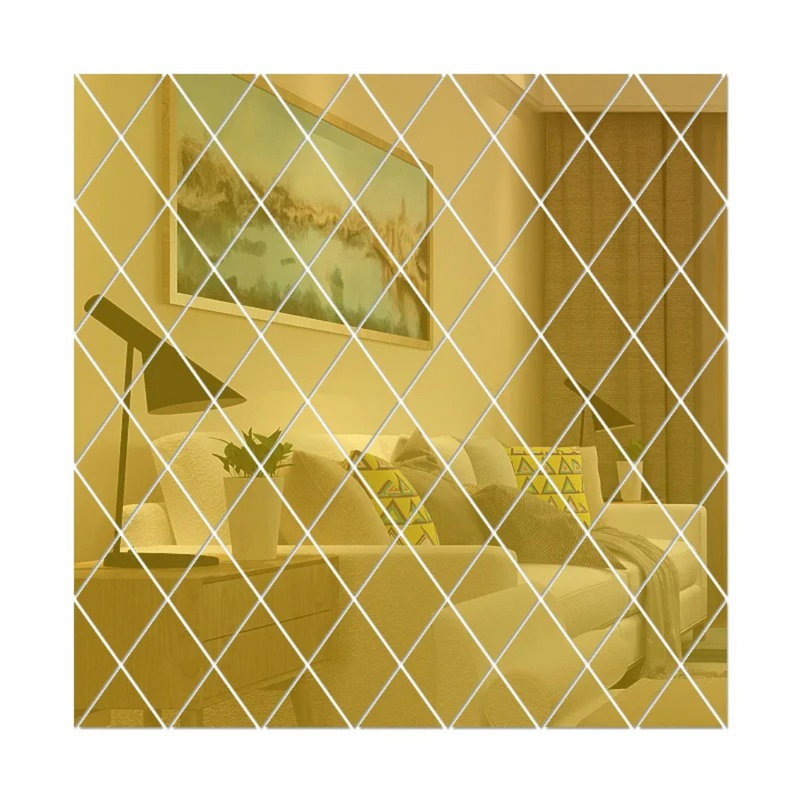 Decore sua casa com estilo usando adesivos de espelho 3D de acrílico em formato de diamantes e triângulos. Fáceis de aplicar, ampliam o espaço e criam visuais modernos.