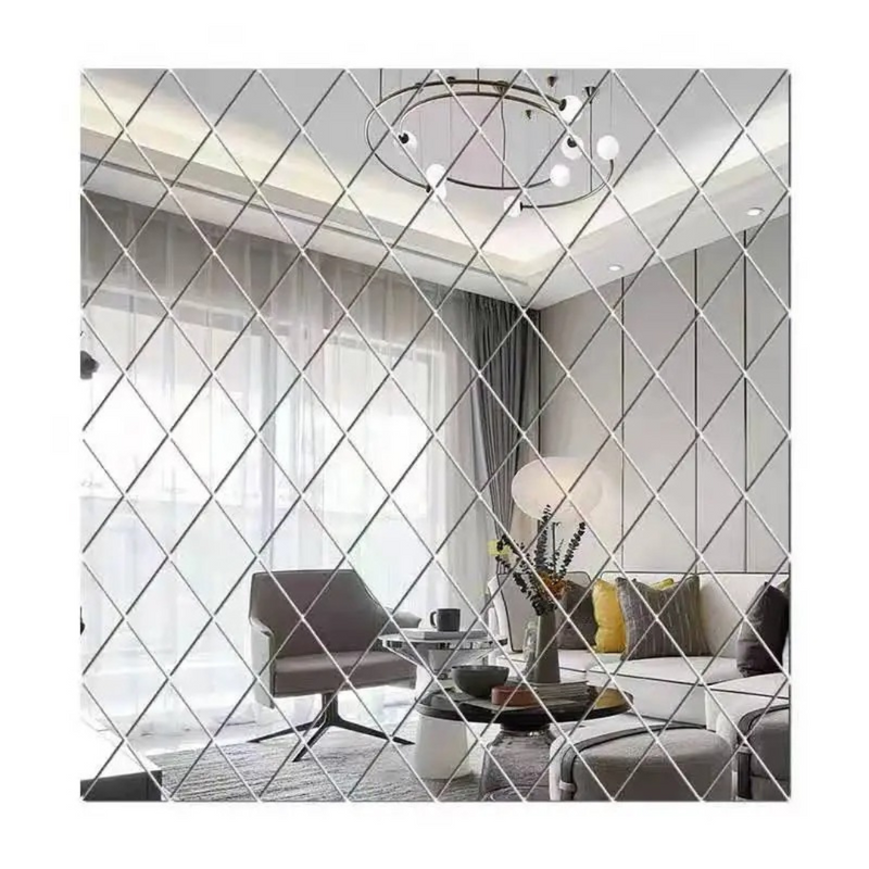 Decore sua casa com estilo usando adesivos de espelho 3D de acrílico em formato de diamantes e triângulos. Fáceis de aplicar, ampliam o espaço e criam visuais modernos.