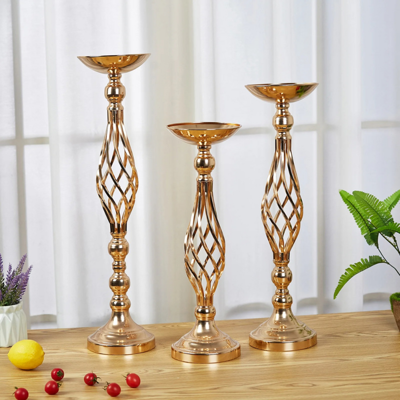 Arranjo e Porta-Velas em Ferro Dourado e Prata