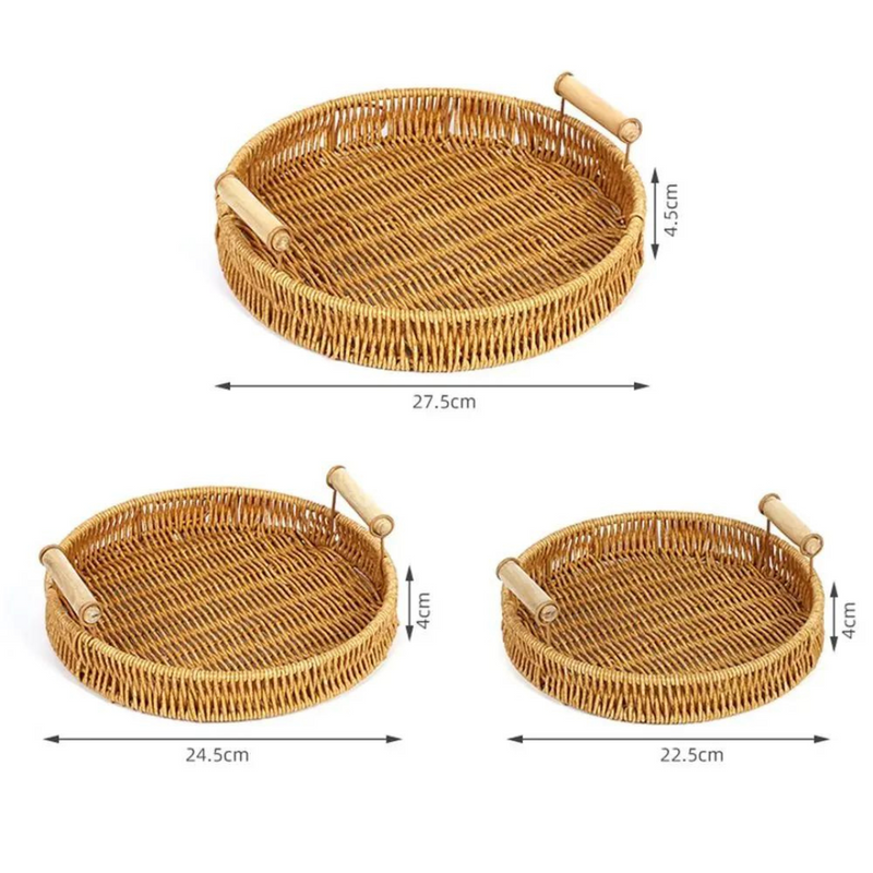 Bandeja Redonda em Vime Artificial Trançada à Mão