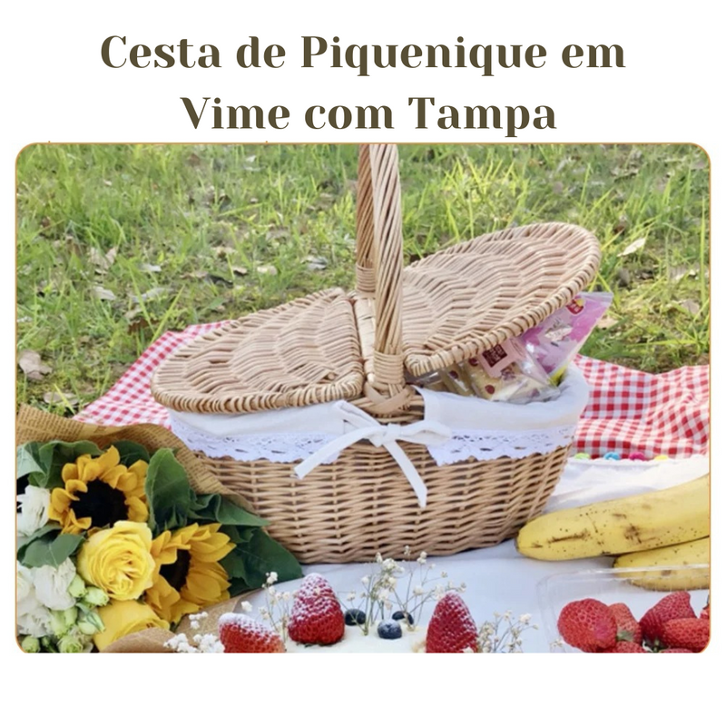 Cesta de Piquenique em Vime com Tampa