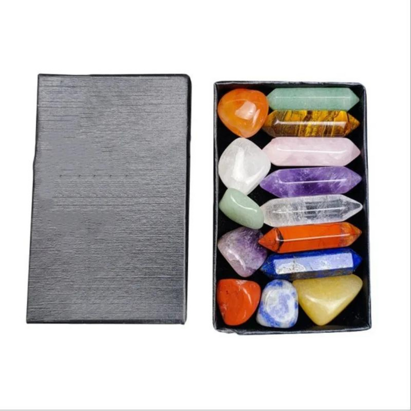 Conjunto de 14 Pedras e Cristais de Cura de Chakra