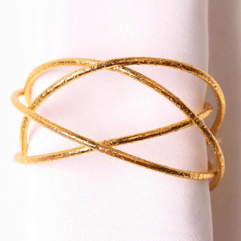 Conjunto de Anéis para Guardanapo de Trançado Dourado