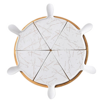 Conjunto de Pratos de Porcelana Triangulares e Base Giratória de Bambu