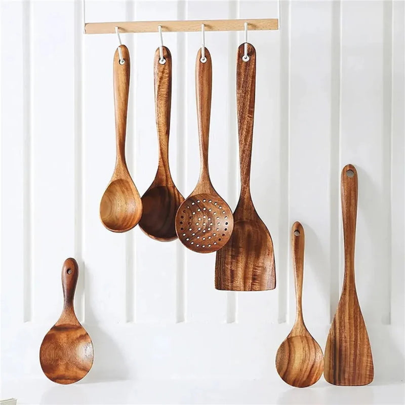 Conjunto 7 Peças de Talheres em Madeira Natural