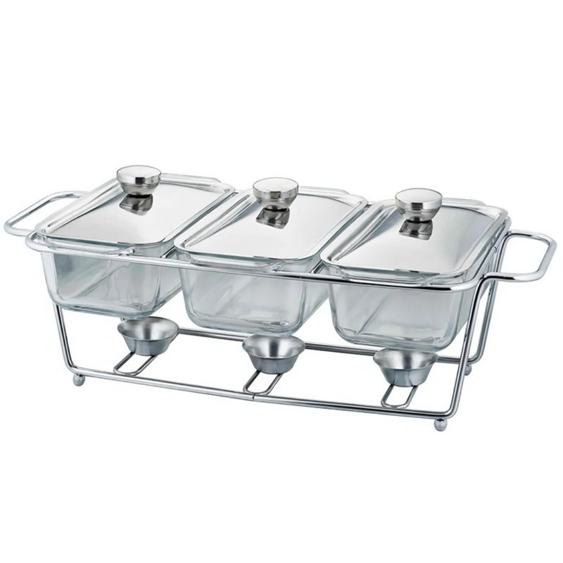 Conjunto de Travessas para Servir com Aquecedor Ouro e Prata
