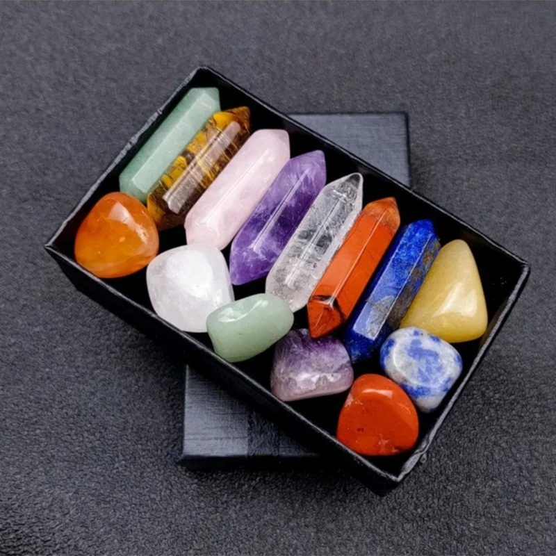 Conjunto de 14 Pedras e Cristais de Cura de Chakra