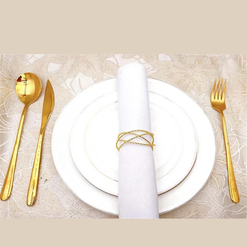 Conjunto de Anéis para Guardanapo de Trançado Dourado