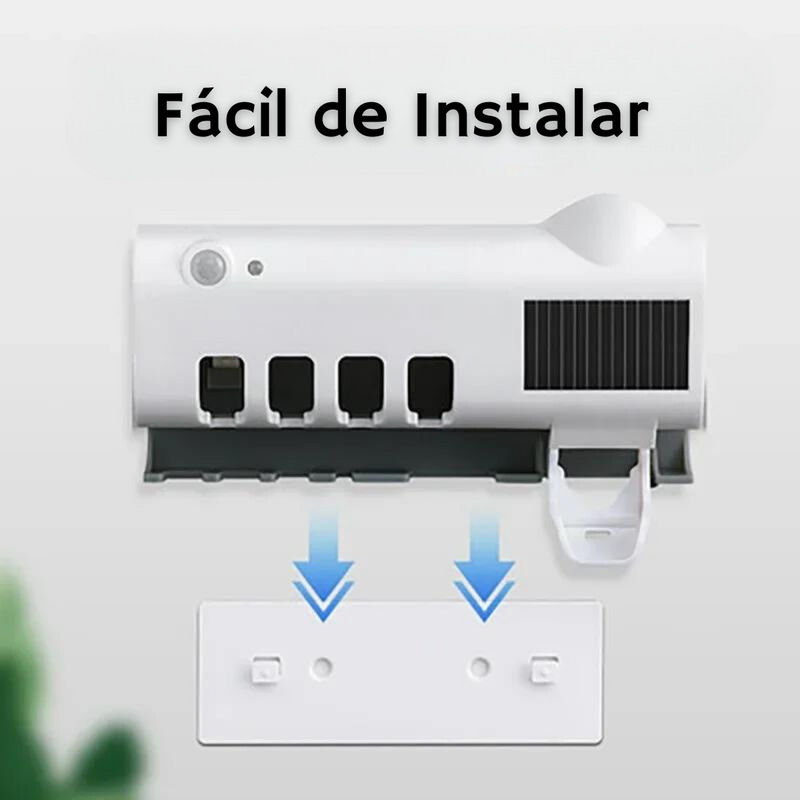 Mantenha suas escovas de dente higienizadas com o Dispensador Automático de Pasta de Dente UV. Recarregável via USB, com fixação sem perfuração e carregamento solar, é perfeito para um banheiro organizado e livre de bactérias.