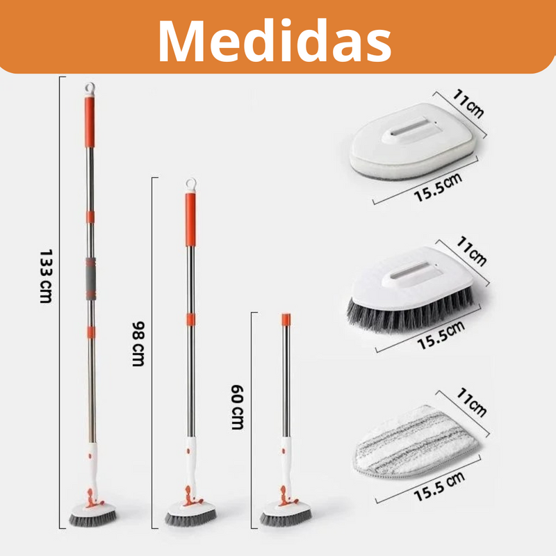 Escova de Limpeza 3 em 1 para Banheiro com Cabo Extensível e Rotativo