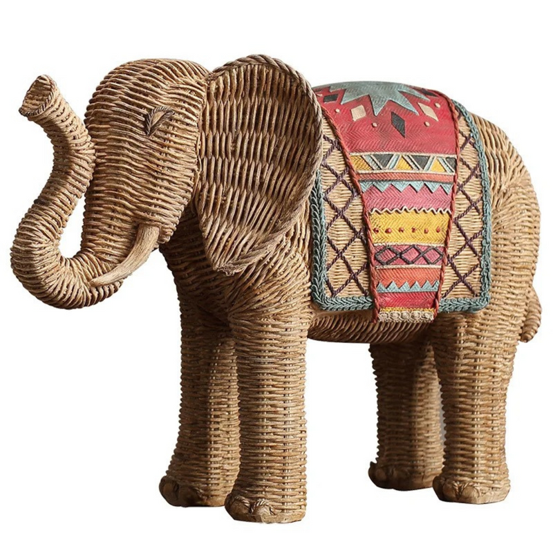 Estátua Decorativa de Elefante Pintado à Mão