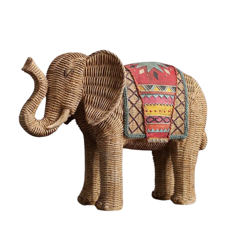 Estátua Decorativa de Elefante Pintado à Mão