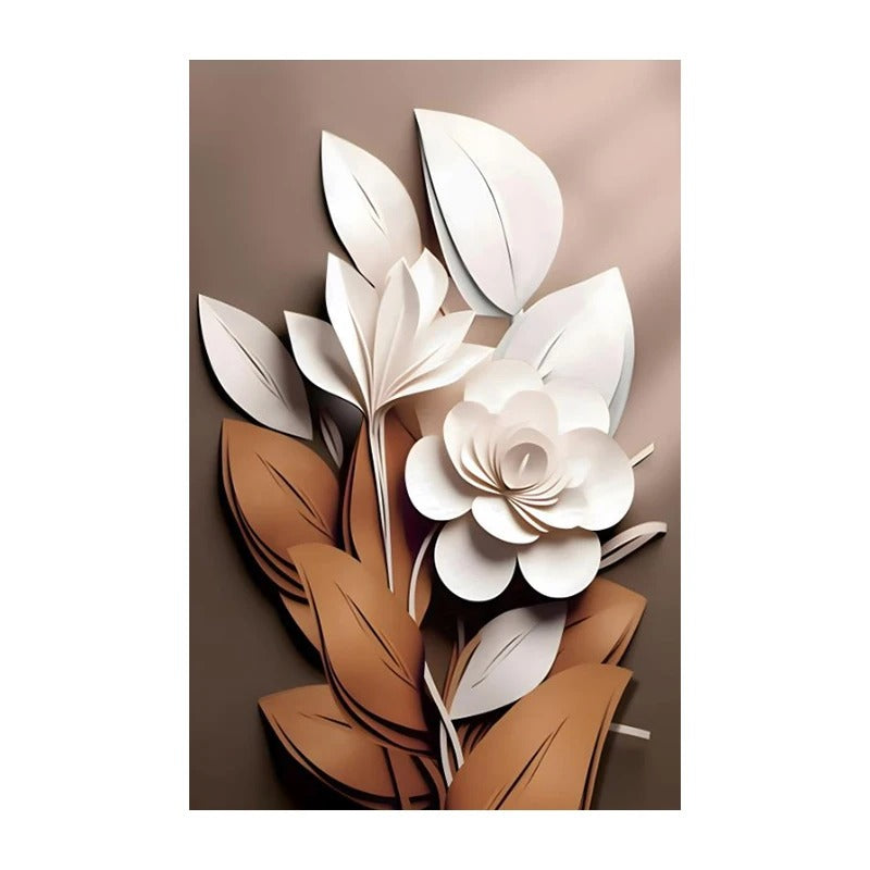 Pintura de Folhas e Flores de Luxo em Tela para Decoração