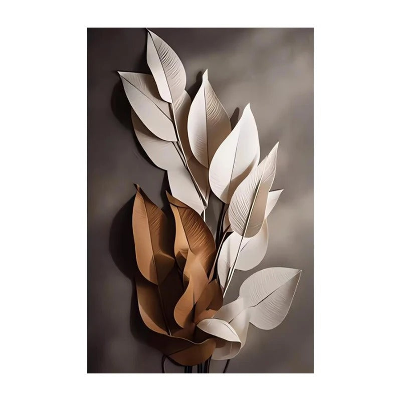 Pintura de Folhas e Flores de Luxo em Tela para Decoração