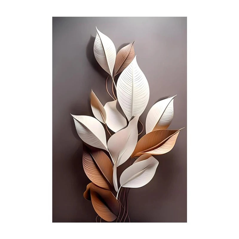 Pintura de Folhas e Flores de Luxo em Tela para Decoração
