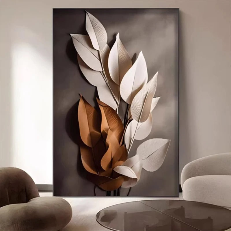 Pintura de Folhas e Flores de Luxo em Tela para Decoração