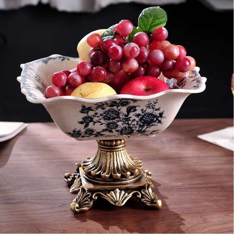 Fruteira em Cerâmica com Estampa Floral Clássica