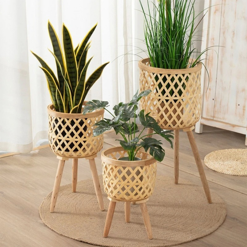 Suporte para Vaso de Plantas em Rattan