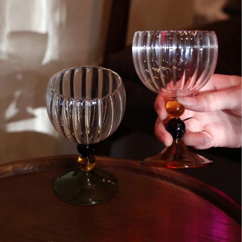 Taça de Vidro Vintage Transparente com Verde e Âmbar