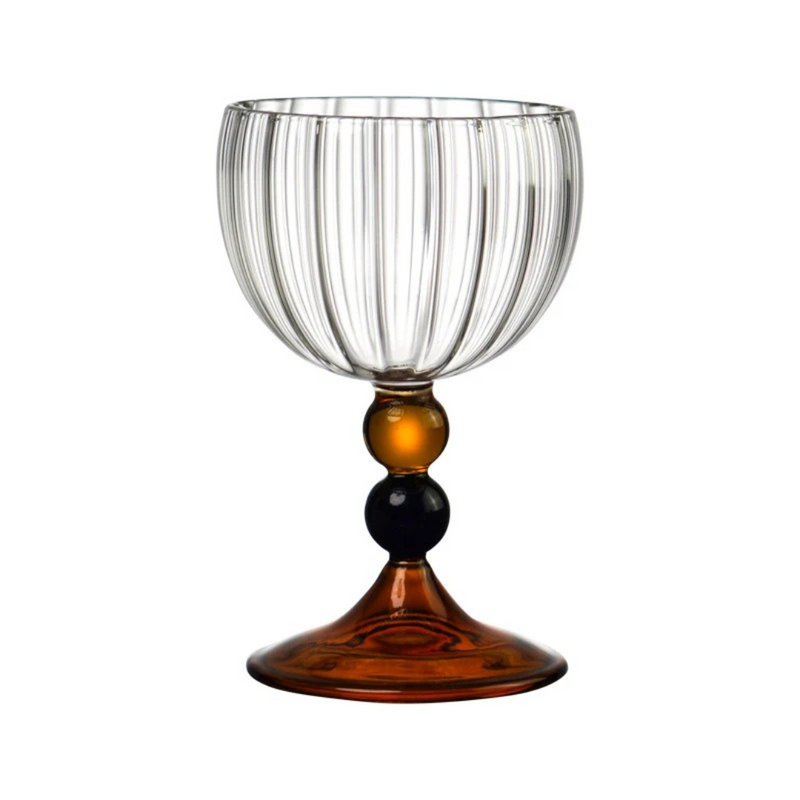 Taça de Vidro Vintage Transparente com Verde e Âmbar