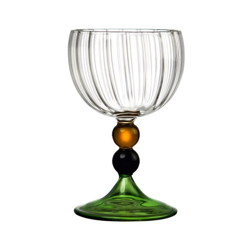 Taça de Vidro Vintage Transparente com Verde e Âmbar