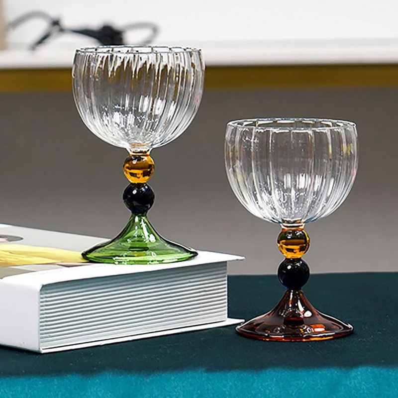 Taça de Vidro Vintage Transparente com Verde e Âmbar