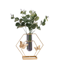 Vaso Decorativo em Metal e Vidro Borboletas do Jardim