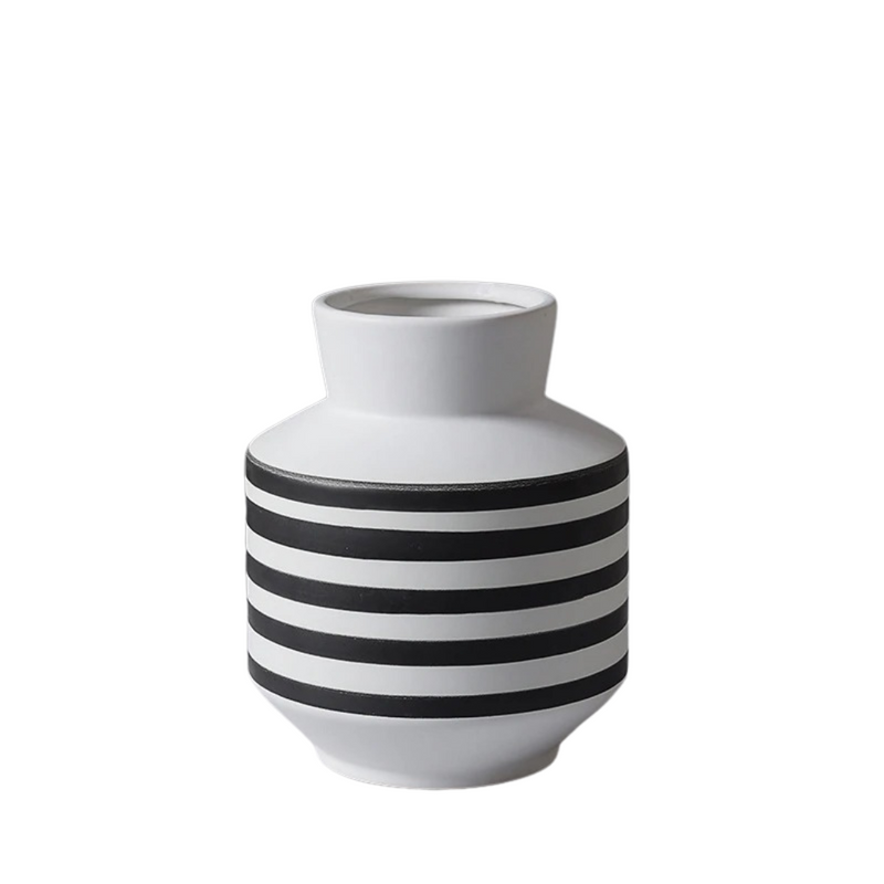 Vaso de Cerâmica Listrado Preto e Branco