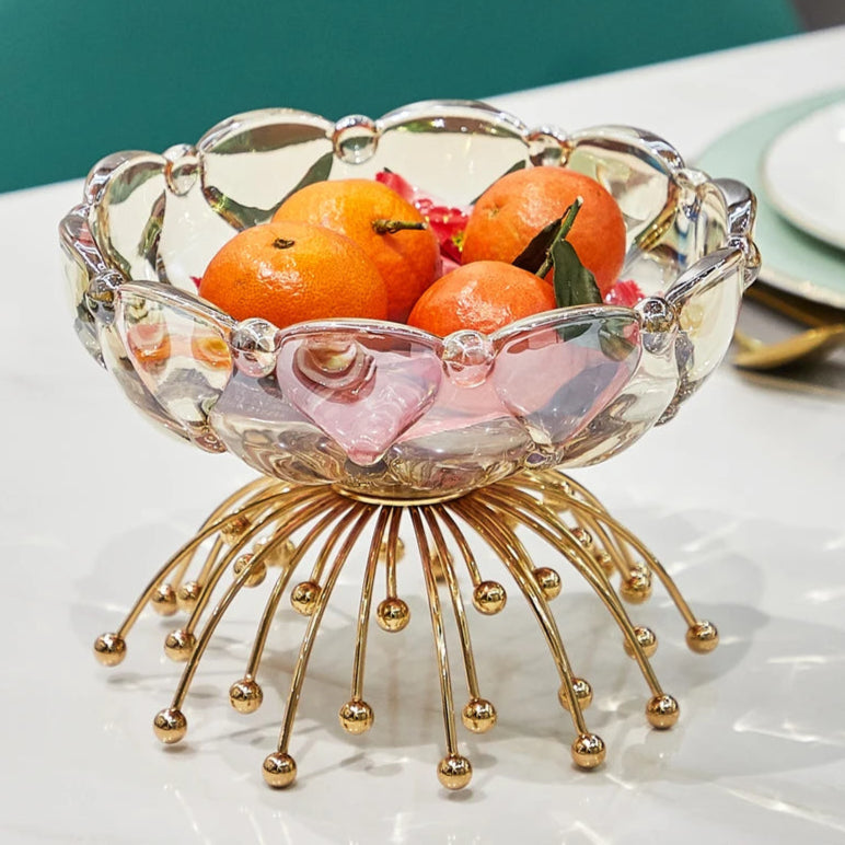 Fruteira Centro de Mesa em Vidro e Metal