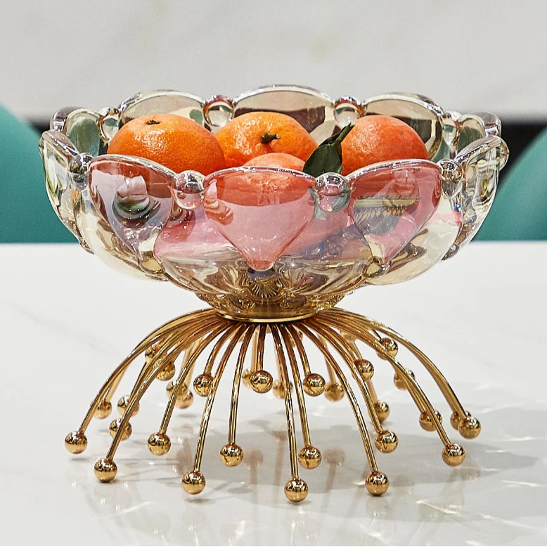 Fruteira Centro de Mesa em Vidro e Metal