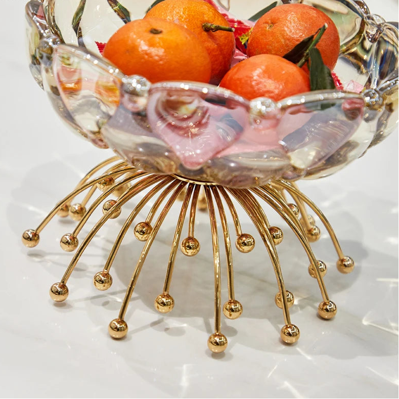 Fruteira Centro de Mesa em Vidro e Metal