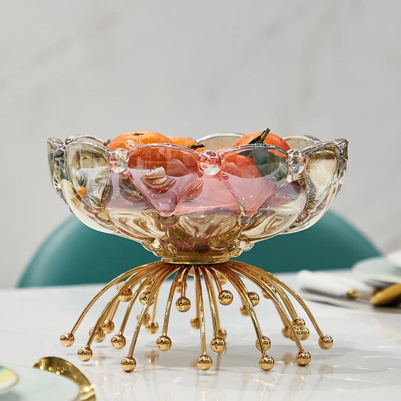 Fruteira Centro de Mesa em Vidro e Metal