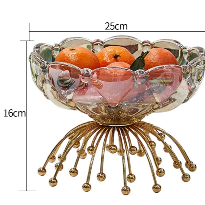 Fruteira Centro de Mesa em Vidro e Metal